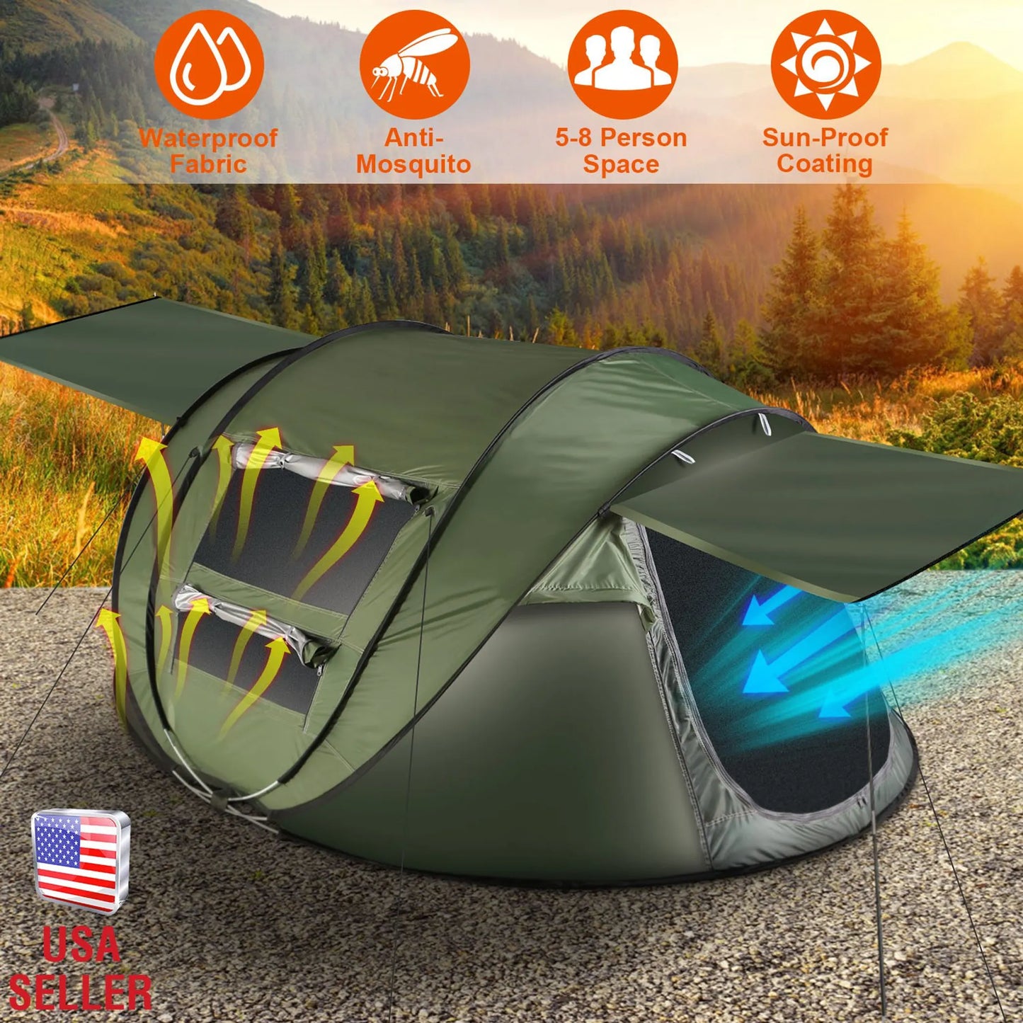Trail Paws 5–8 Person Pop-Up Camping Tent – Instant Automatic Setup Family Tent for Camping, Hiking & Outdoor Adventures