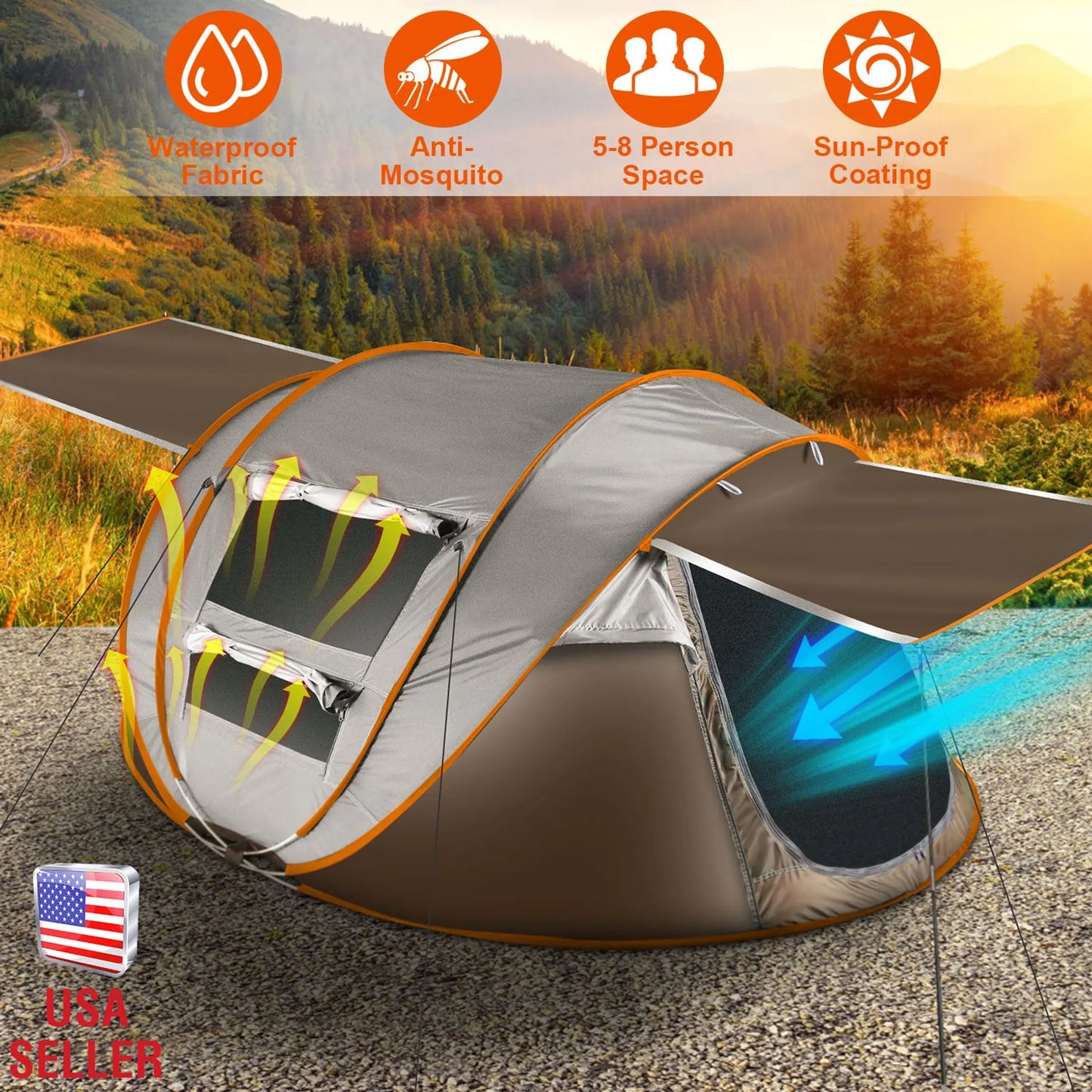 Trail Paws 5–8 Person Pop-Up Camping Tent – Instant Automatic Setup Family Tent for Camping, Hiking & Outdoor Adventures
