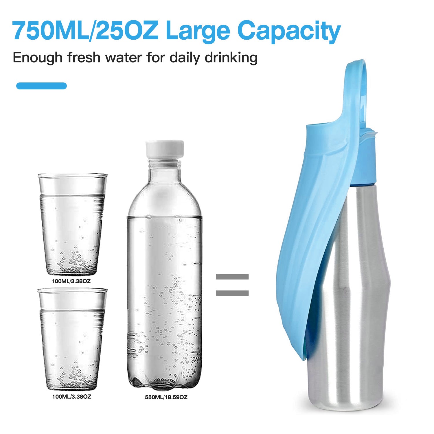 25OZ Portable Dog Water Bottle Foldable Stainless Steel Water Dispenser Leak-Proof Design for Dog Walking Traveling Hiking Outdoor Activities