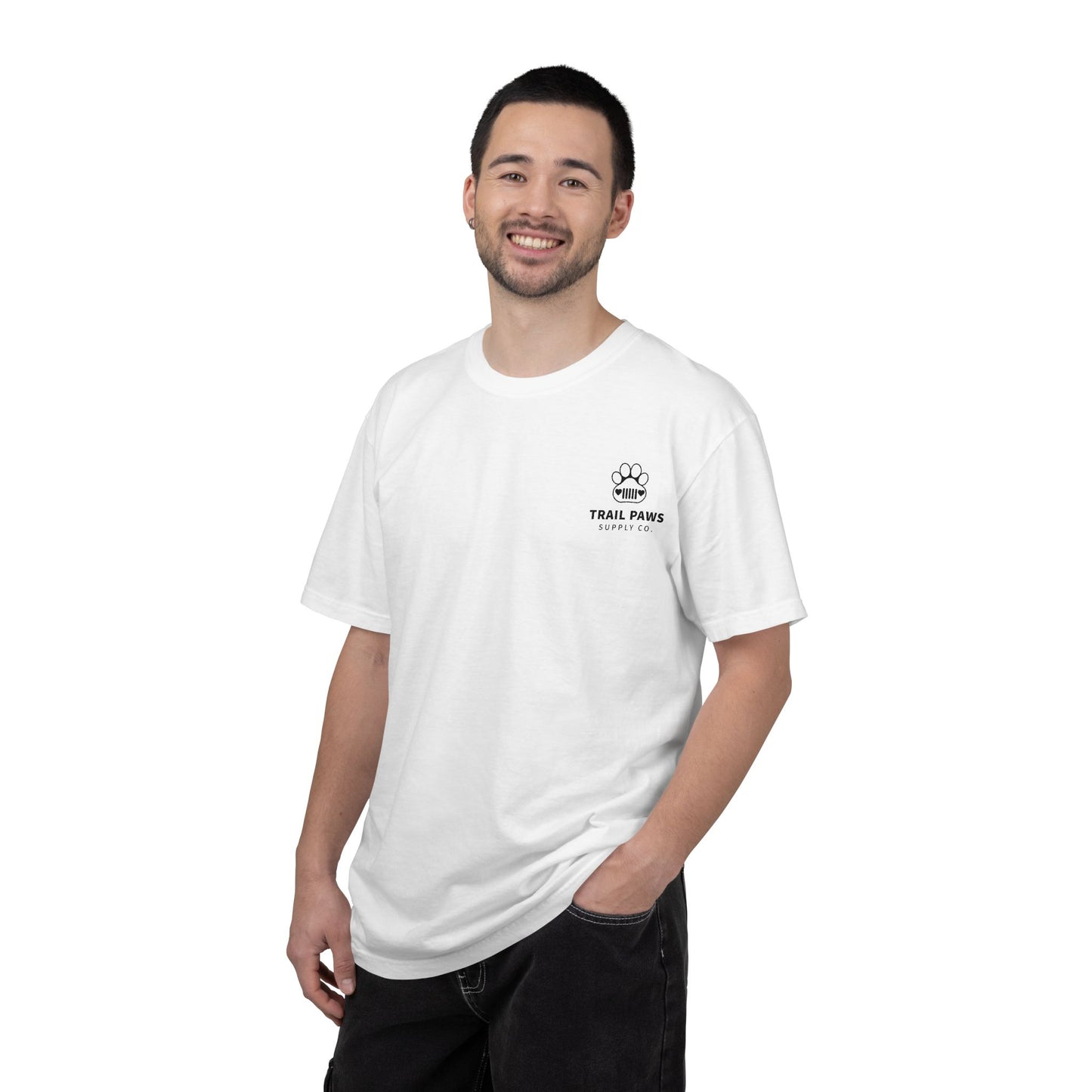 T-Shirt — "Never Ride Alone" Trail Paws Bike & Dog Graphic