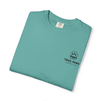 T-Shirt — "Never Ride Alone" Trail Paws Bike & Dog Graphic