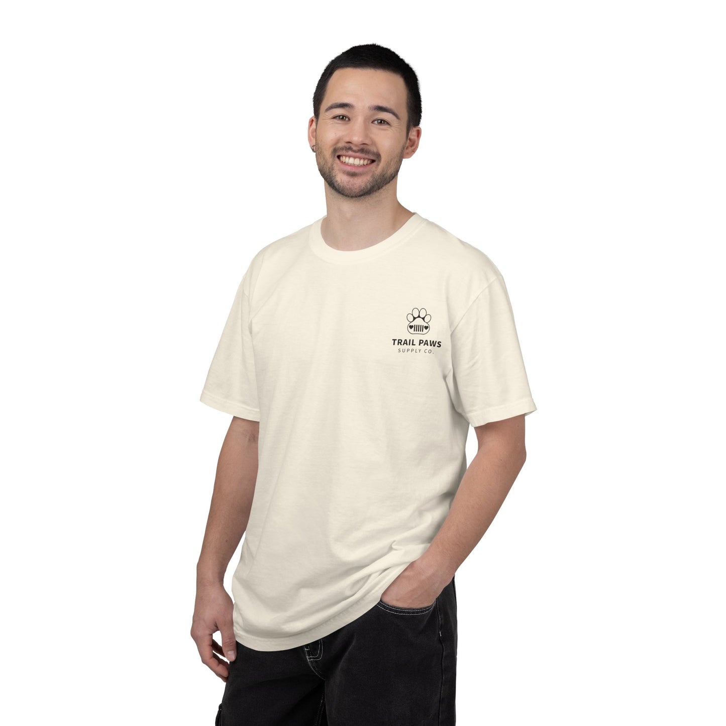 T-Shirt — "Never Ride Alone" Trail Paws Bike & Dog Graphic