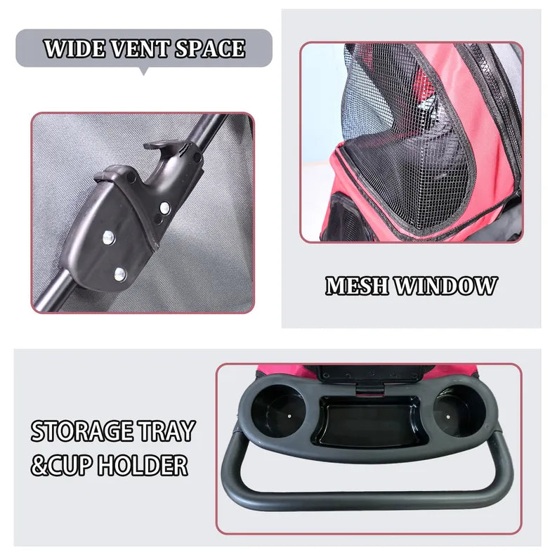 Trail Paws 4-Wheel Pet Stroller – Foldable Dog & Cat Jogging Stroller with Storage Basket, Cup Holder & Safety Features