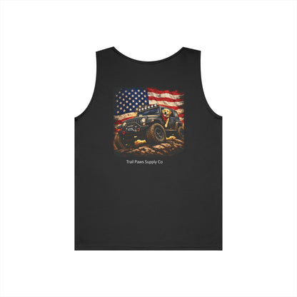 Patriotic Jeep Dog Tank Top – America 250 Trail Paws Supply Co Adventure Shirt