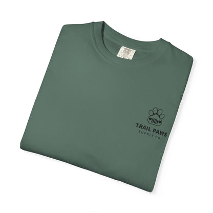T-Shirt — "Never Ride Alone" Trail Paws Bike & Dog Graphic
