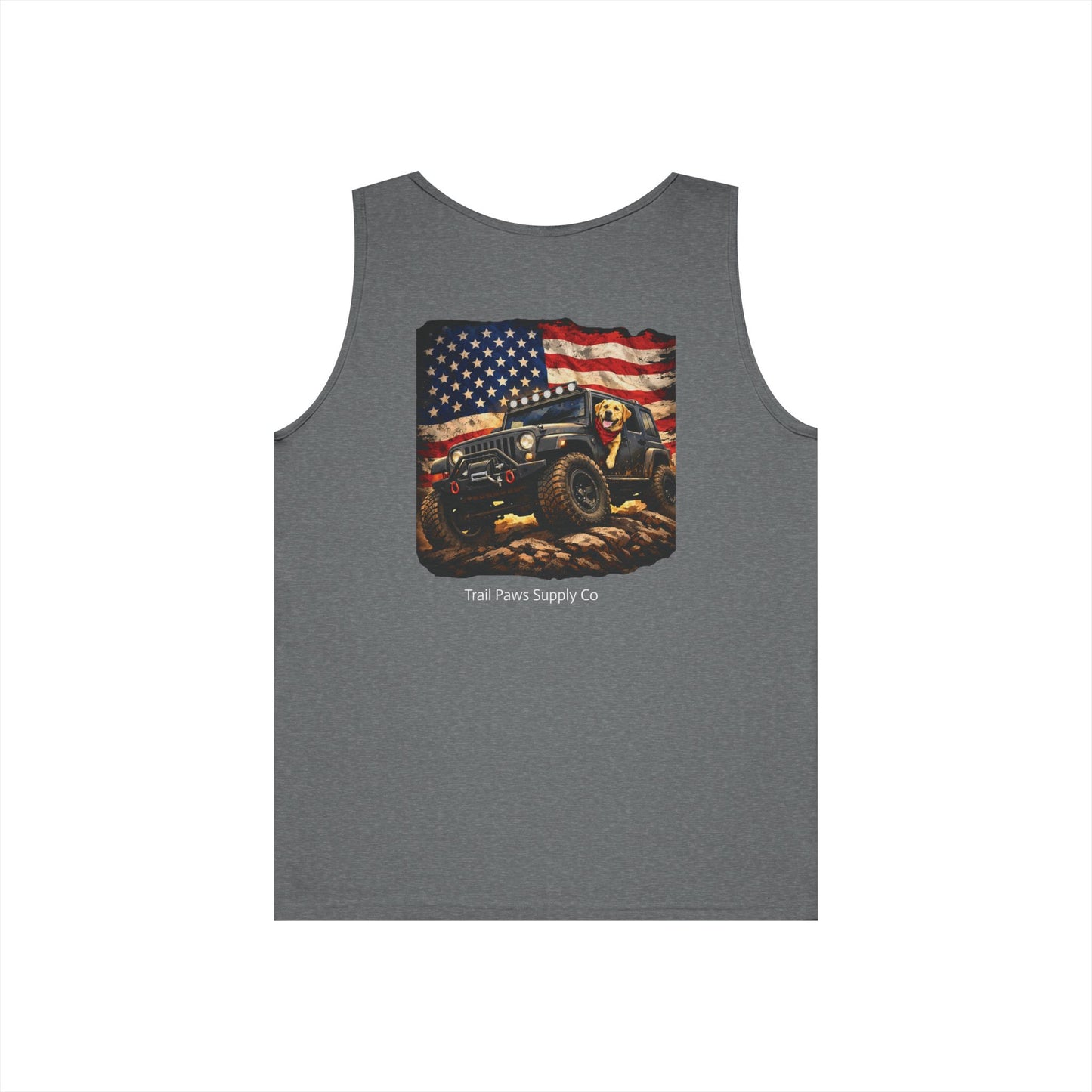 Patriotic Jeep Dog Tank Top – America 250 Trail Paws Supply Co Adventure Shirt