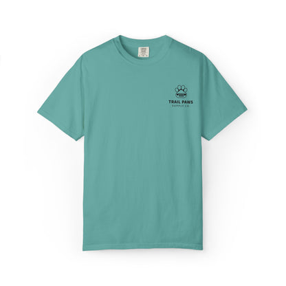 T-Shirt — "Never Ride Alone" Trail Paws Bike & Dog Graphic