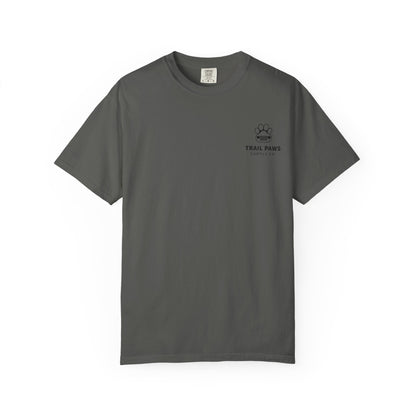 T-Shirt — "Never Ride Alone" Trail Paws Bike & Dog Graphic