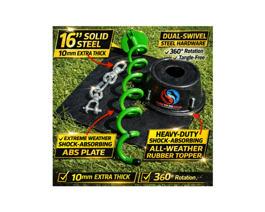 Trail Paws Heavy-Duty Double Dog Tie-Out Stake System – Shock-Absorbing Tangle-Free Outdoor Dog Run for Large Dogs & Camping