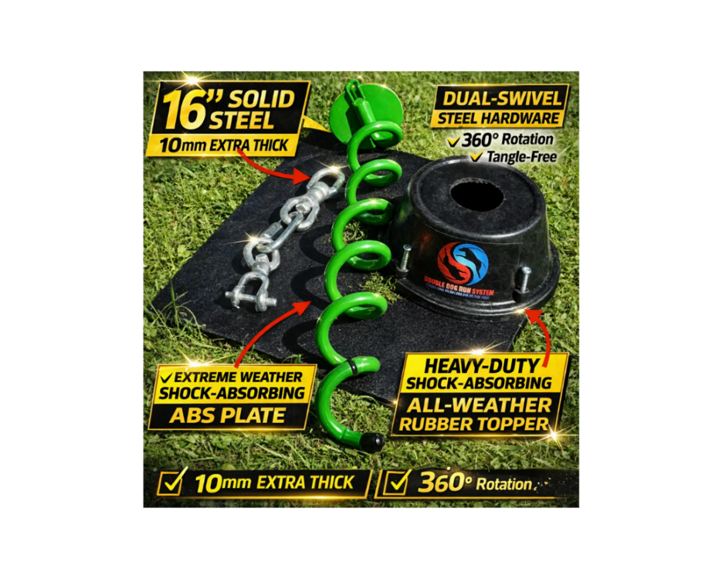 Trail Paws Heavy-Duty Double Dog Tie-Out Stake System – Shock-Absorbing Tangle-Free Outdoor Dog Run for Large Dogs & Camping