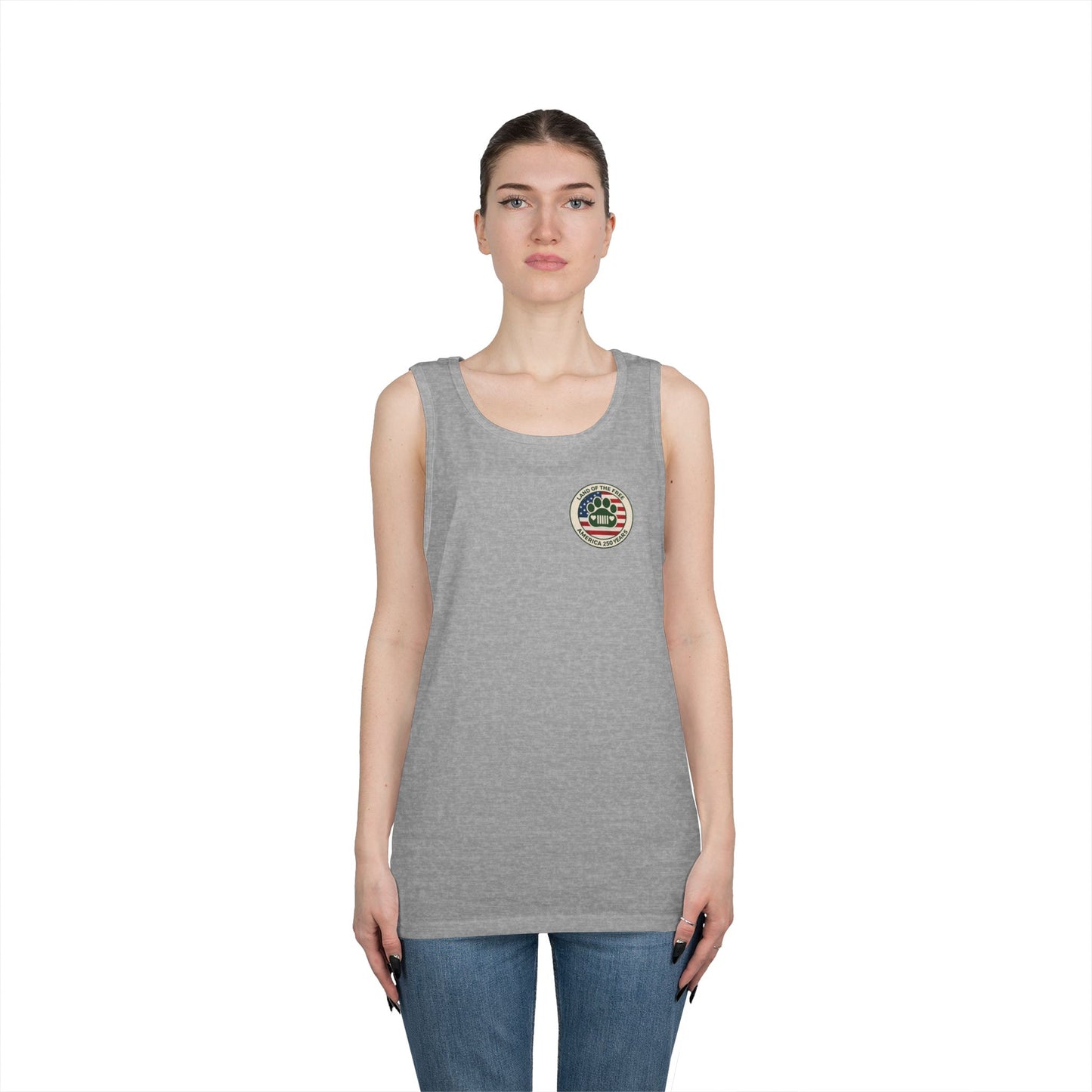 Patriotic Jeep Dog Tank Top – America 250 Trail Paws Supply Co Adventure Shirt
