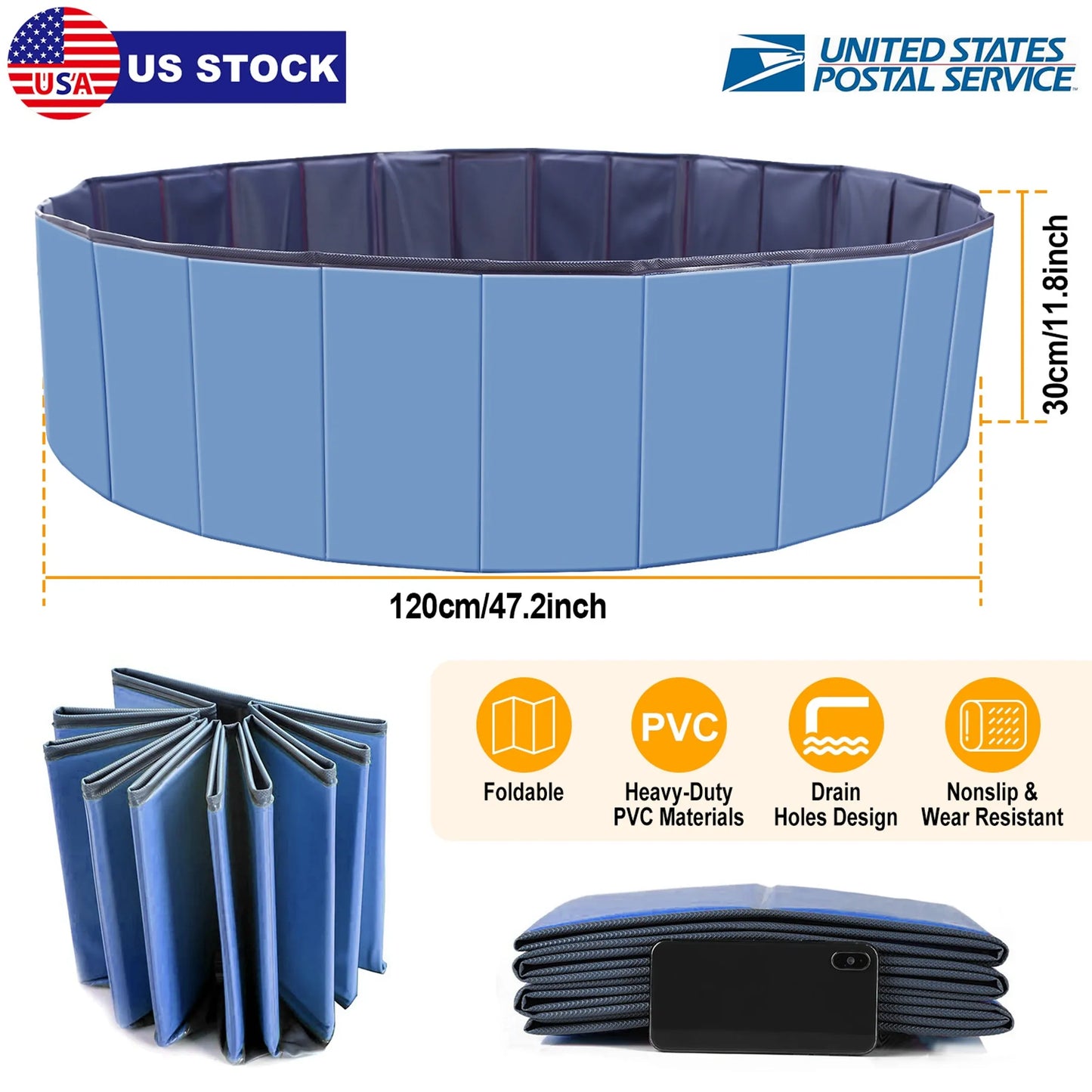 Trail Paws Foldable Dog Swimming Pool – Portable PVC Pet Splash Pool for Dogs, Kids, (Med)
