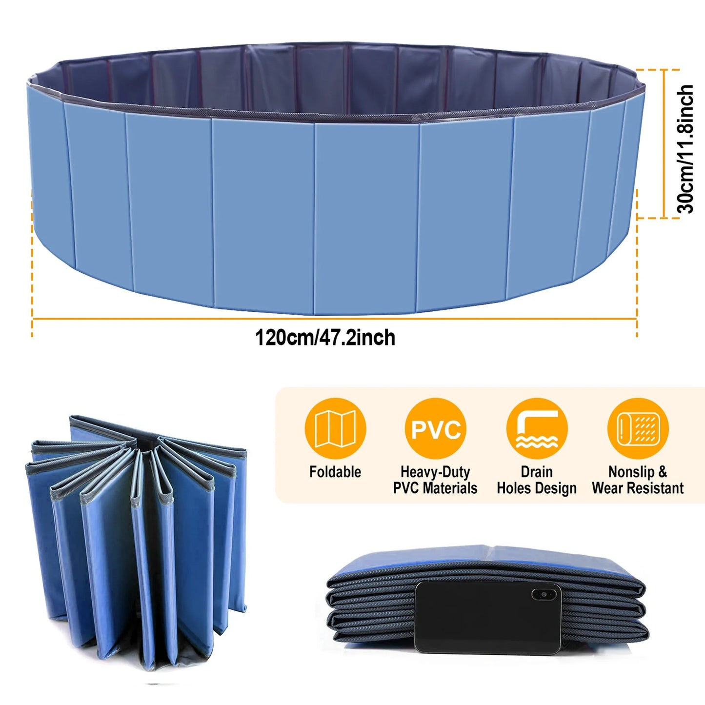 Trail Paws Foldable Dog Swimming Pool – Portable PVC Pet Splash Pool for Dogs, Kids, (Med)
