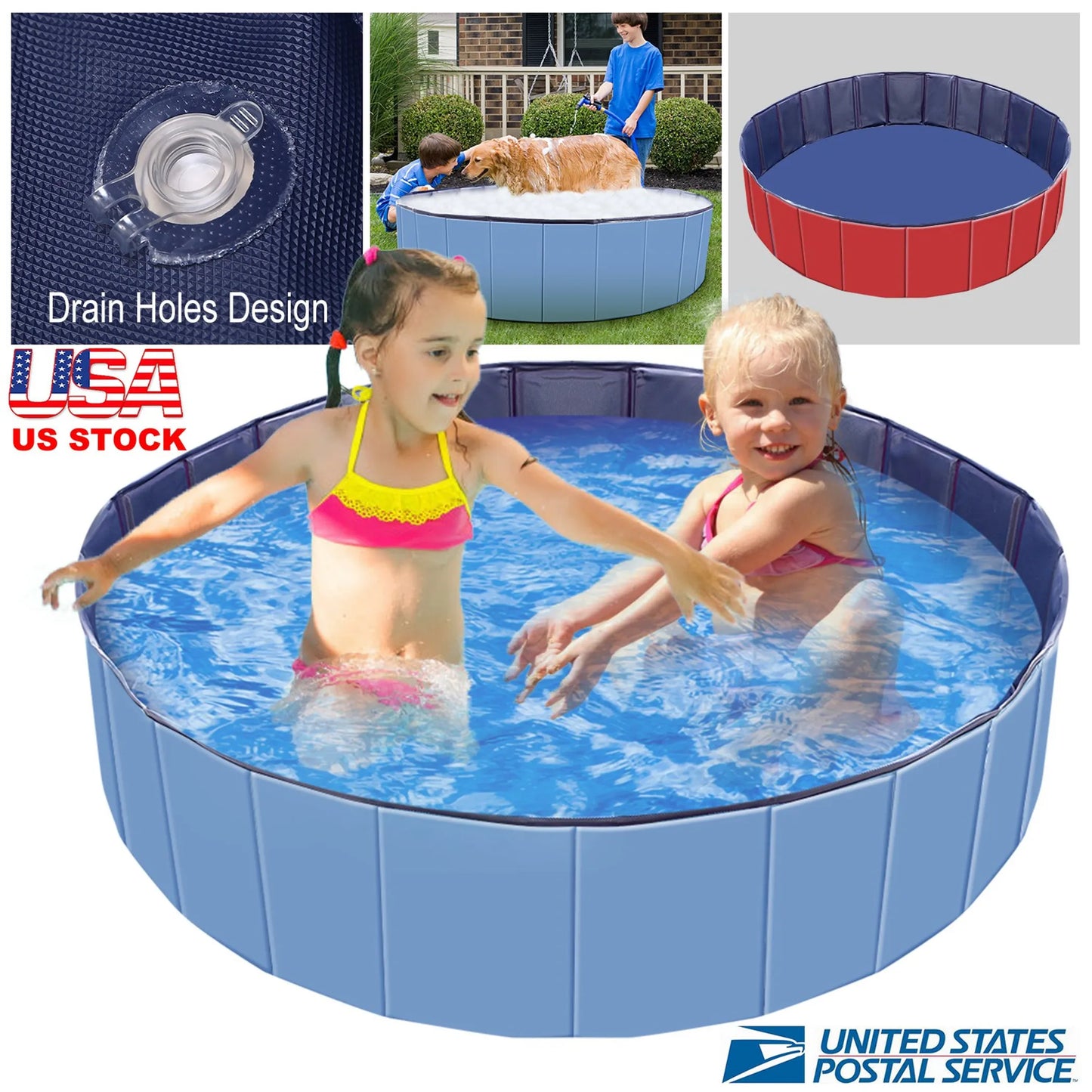 Trail Paws Foldable Dog Swimming Pool – Portable PVC Pet Splash Pool for Dogs, Kids, (Med)