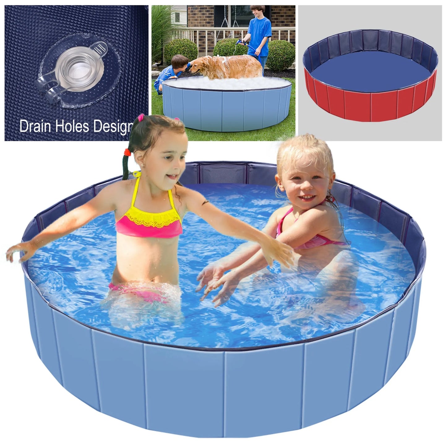Trail Paws Foldable Dog Swimming Pool – Portable PVC Pet Splash Pool for Dogs, Kids, (Med)