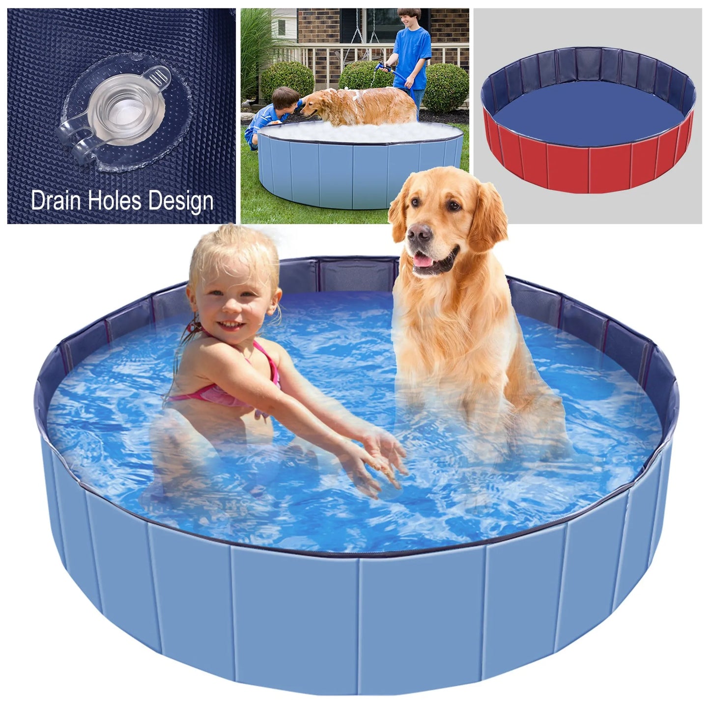 Trail Paws Foldable Dog Swimming Pool – Portable PVC Pet Splash Pool for Dogs, Kids, Backyard & Summer Outdoor Fun