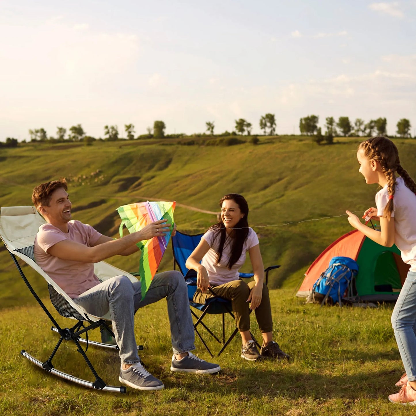 Trail Paws Portable Camping Rocking Chair – Foldable Outdoor Rocking Chair with Storage Bag for Camping, Fishing & Travel