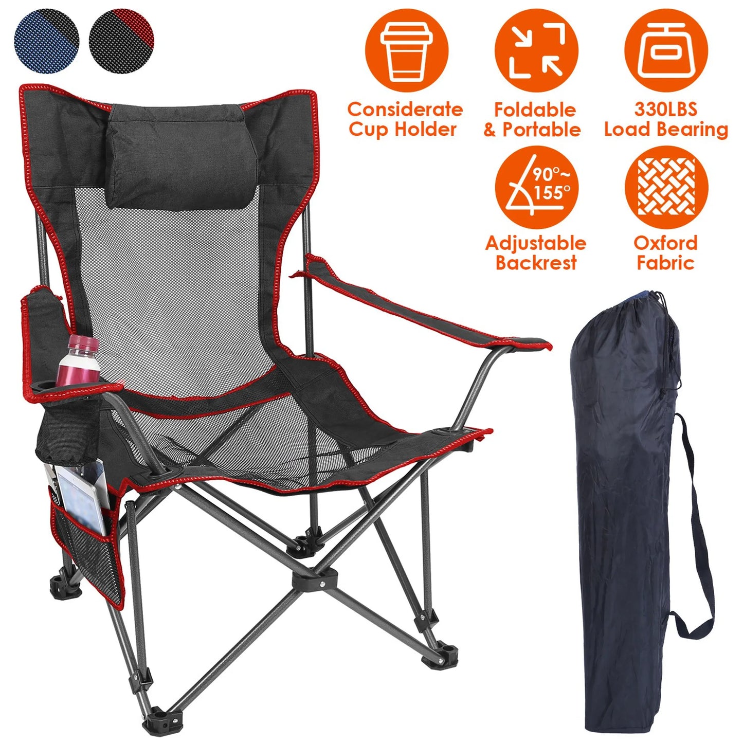 Trail Paws Foldable Camping Chair – Portable Outdoor Folding Chair with Cup Holder & Carry Bag for Camping, Beach & Travel