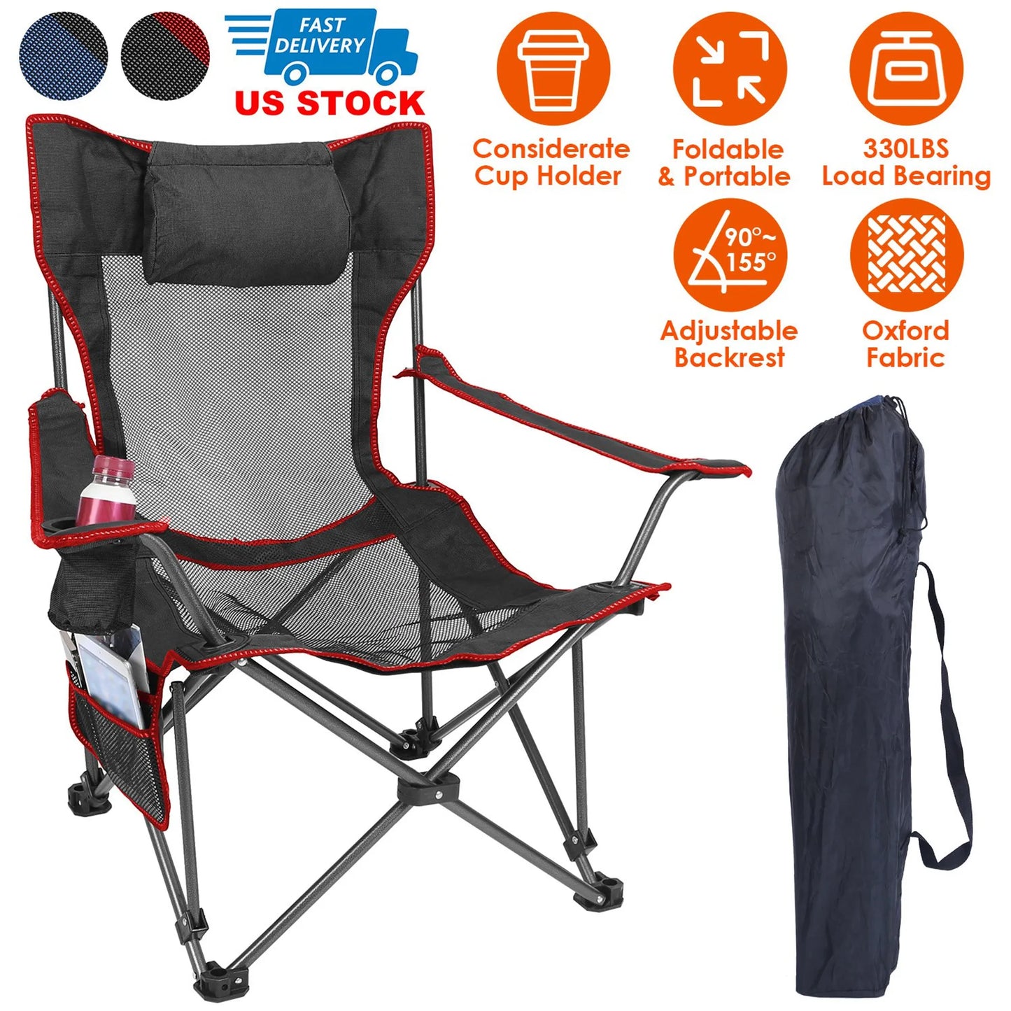 Trail Paws Foldable Camping Chair – Portable Outdoor Folding Chair with Cup Holder & Carry Bag for Camping, Beach & Travel
