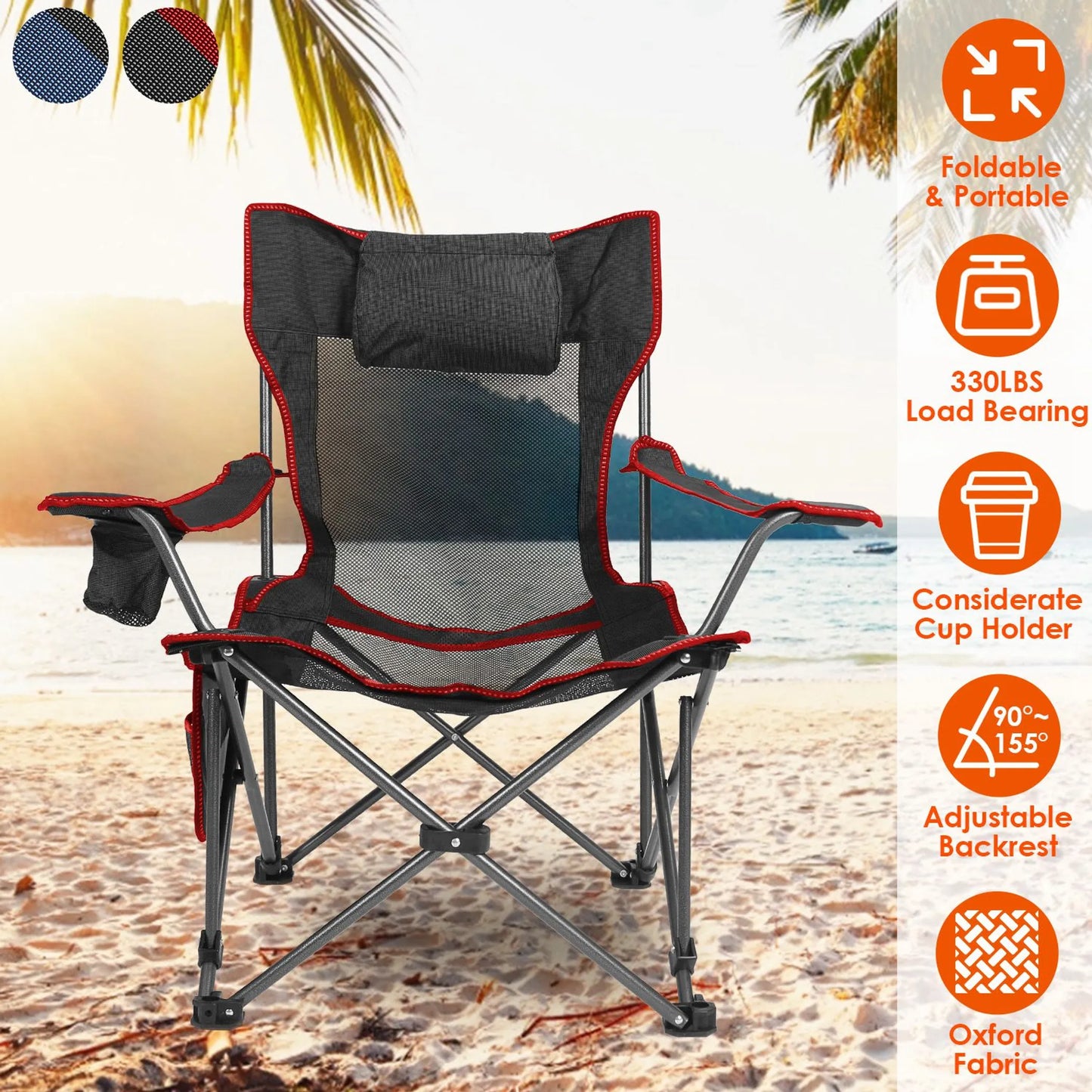 Trail Paws Foldable Camping Chair – Portable Outdoor Folding Chair with Cup Holder & Carry Bag for Camping, Beach & Travel