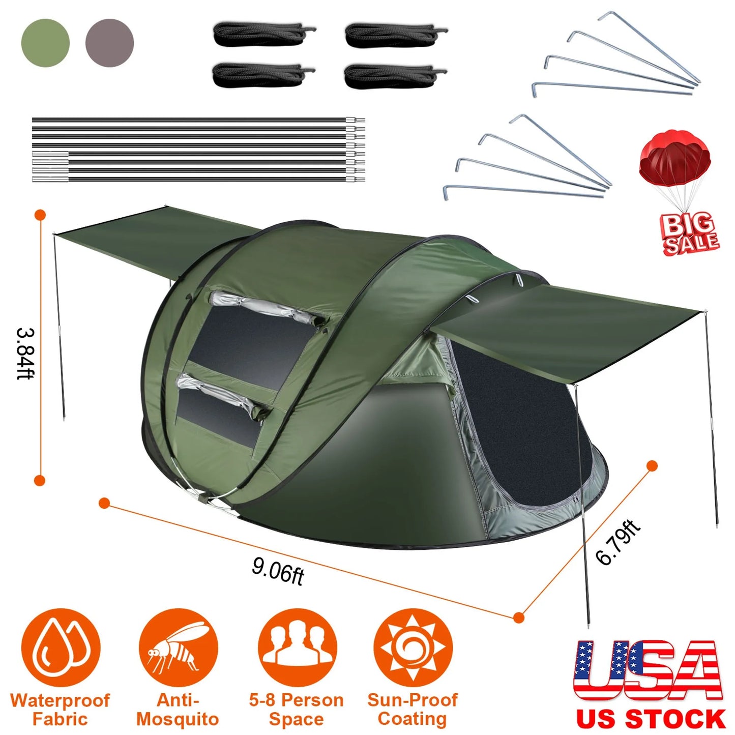 Trail Paws 5–8 Person Pop-Up Camping Tent – Instant Automatic Setup Family Tent for Camping, Hiking & Outdoor Adventures