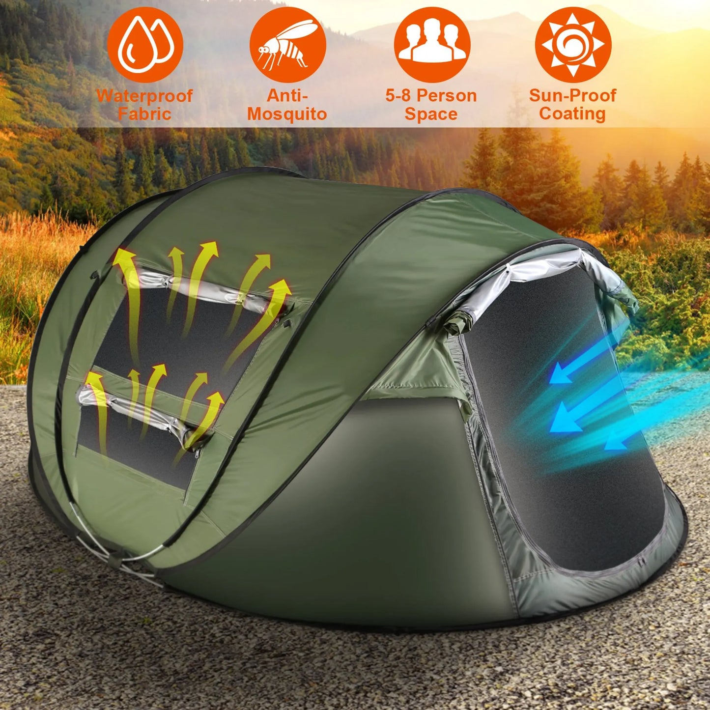 Trail Paws 5–8 Person Pop-Up Camping Tent – Instant Automatic Setup Family Tent for Camping, Hiking & Outdoor Adventures