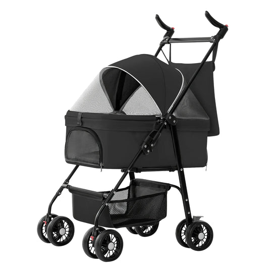 Trail Paws Foldable Pet Stroller – 4-Wheel Dog & Cat Travel Carrier Jogger for Outdoor Adventures & Senior Pets