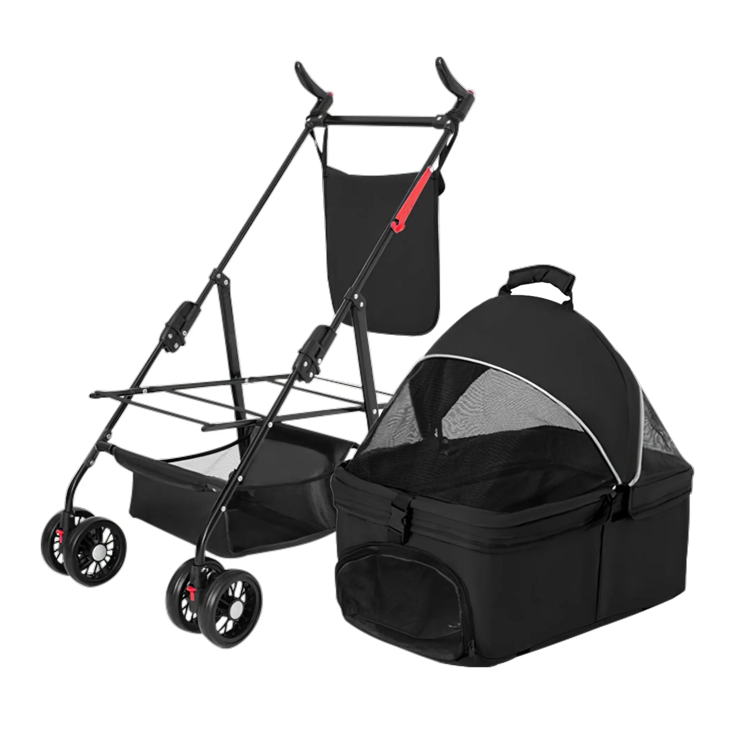 Trail Paws Foldable Pet Stroller – 4-Wheel Dog & Cat Travel Carrier Jogger for Outdoor Adventures & Senior Pets