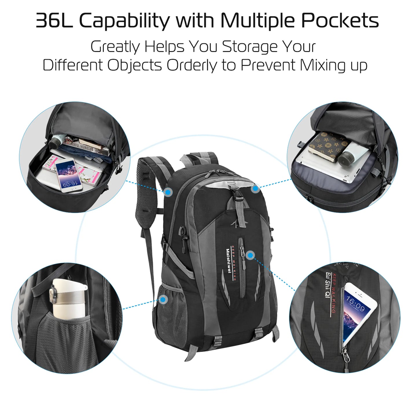 Trail Paws 36L Waterproof Outdoor Backpack – Lightweight Hiking Daypack for Camping, Travel, Cycling & Adventure Gear