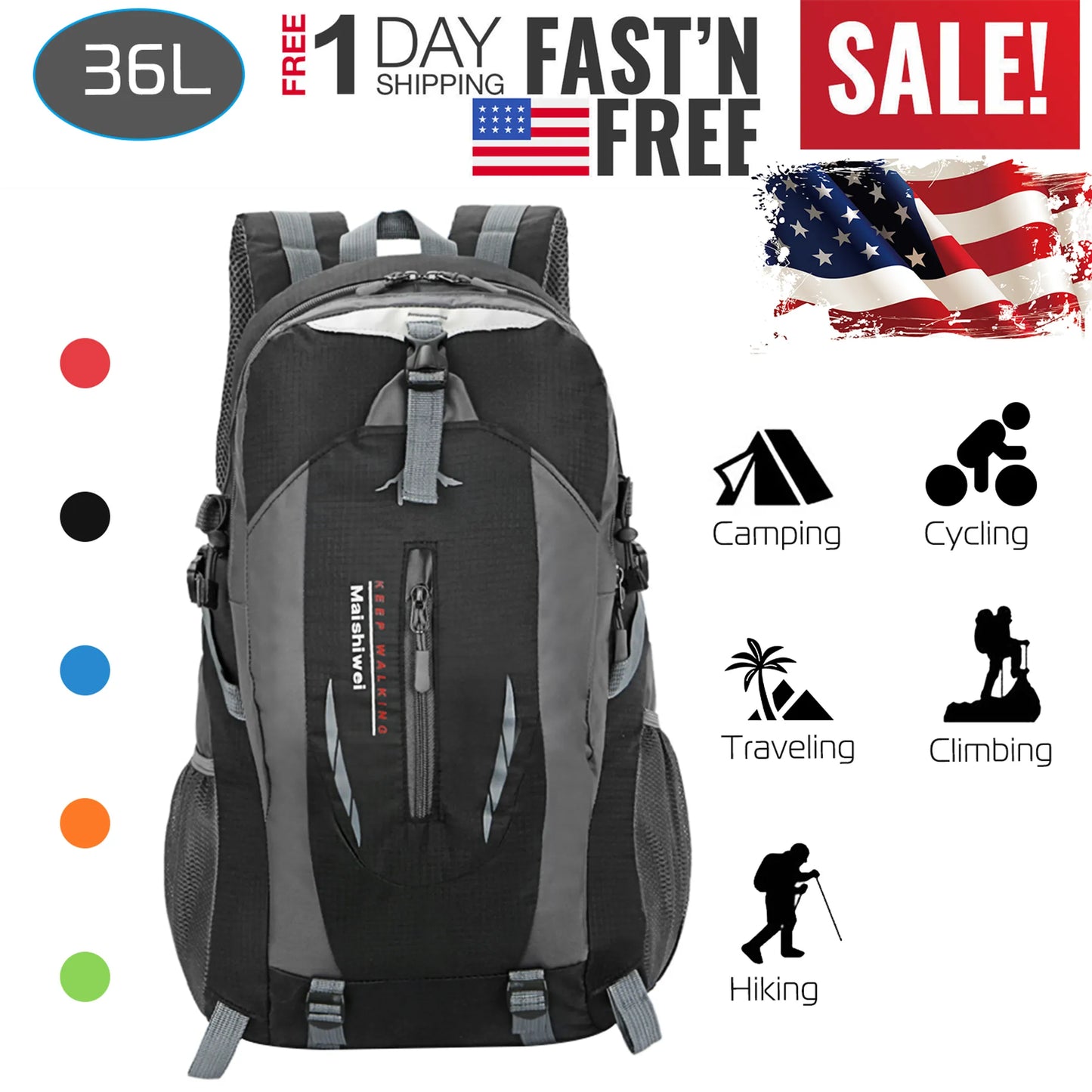 Trail Paws 36L Waterproof Outdoor Backpack – Lightweight Hiking Daypack for Camping, Travel, Cycling & Adventure Gear