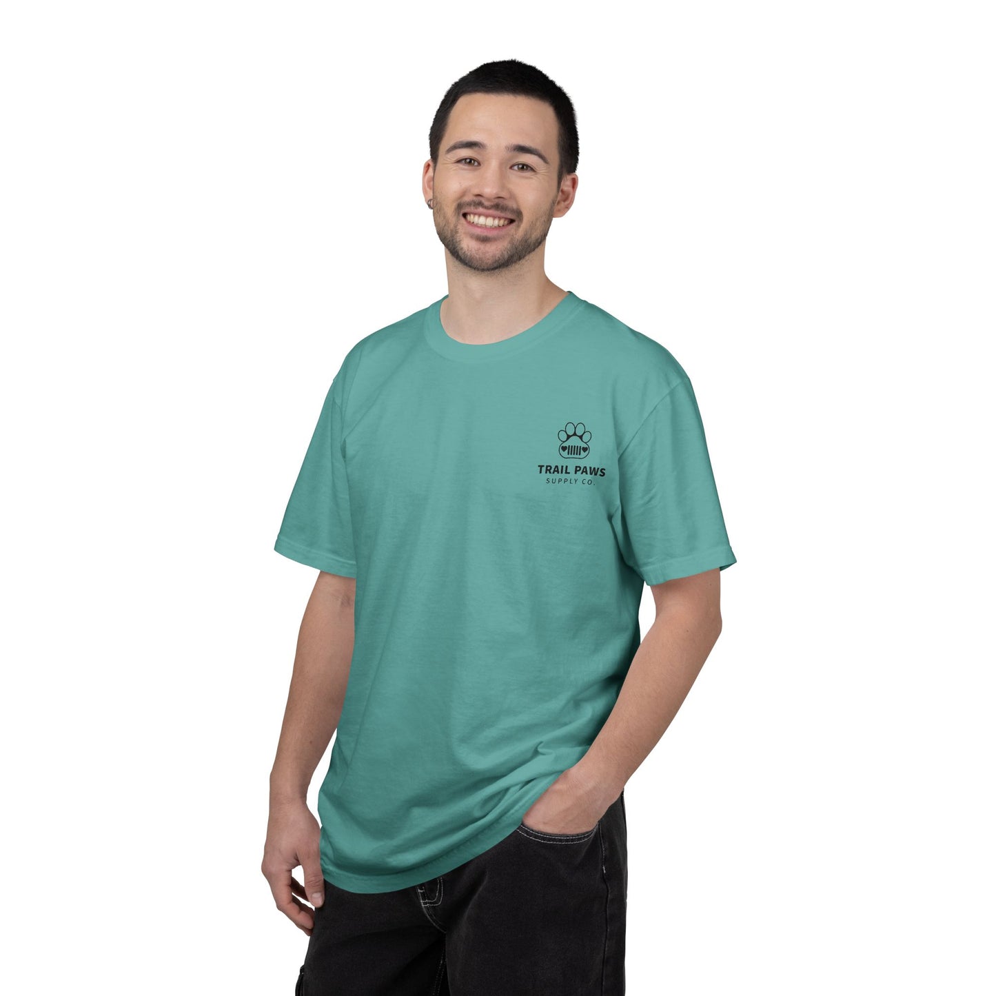 T-Shirt — "Never Ride Alone" Trail Paws Bike & Dog Graphic