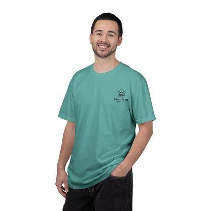 T-Shirt — "Never Ride Alone" Trail Paws Bike & Dog Graphic