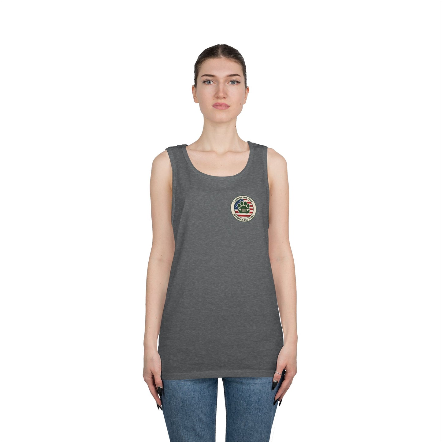 Patriotic Jeep Dog Tank Top – America 250 Trail Paws Supply Co Adventure Shirt