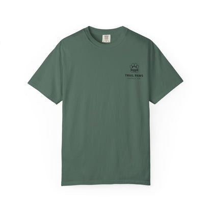 T-Shirt — "Never Ride Alone" Trail Paws Bike & Dog Graphic