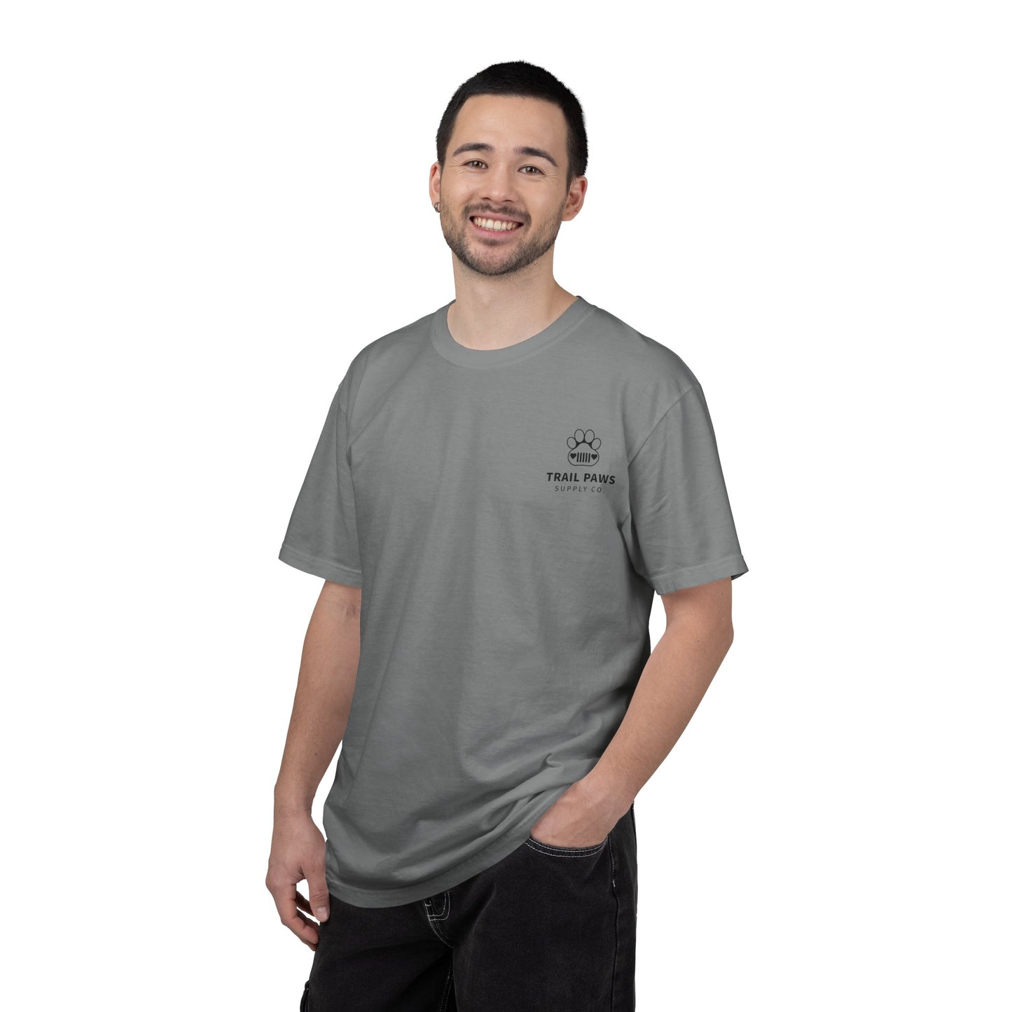 T-Shirt — "Never Ride Alone" Trail Paws Bike & Dog Graphic