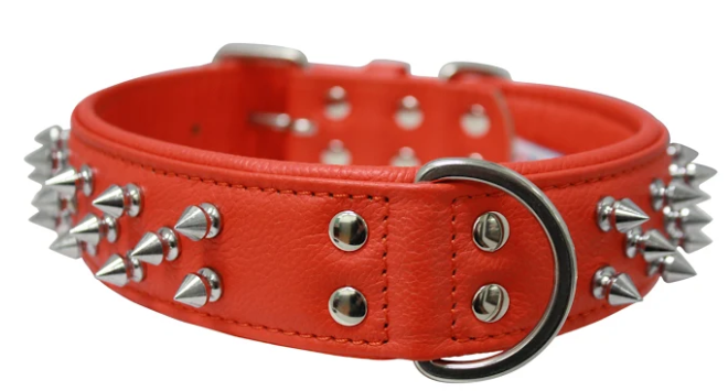 Amsterdam Dog Collar by Angel Multi Line Spiked Collar, 22" X 1.5" , Chocolate Brown