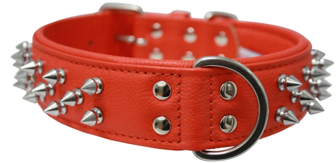 Amsterdam Dog Collar by Angel Multi Line Spiked Collar, 22" X 1.5" , Chocolate Brown