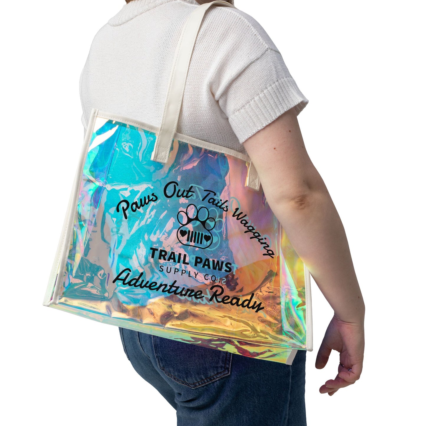 Holographic Beach Tote Bag – "Paws Out Tails Wagging" Adventure Ready