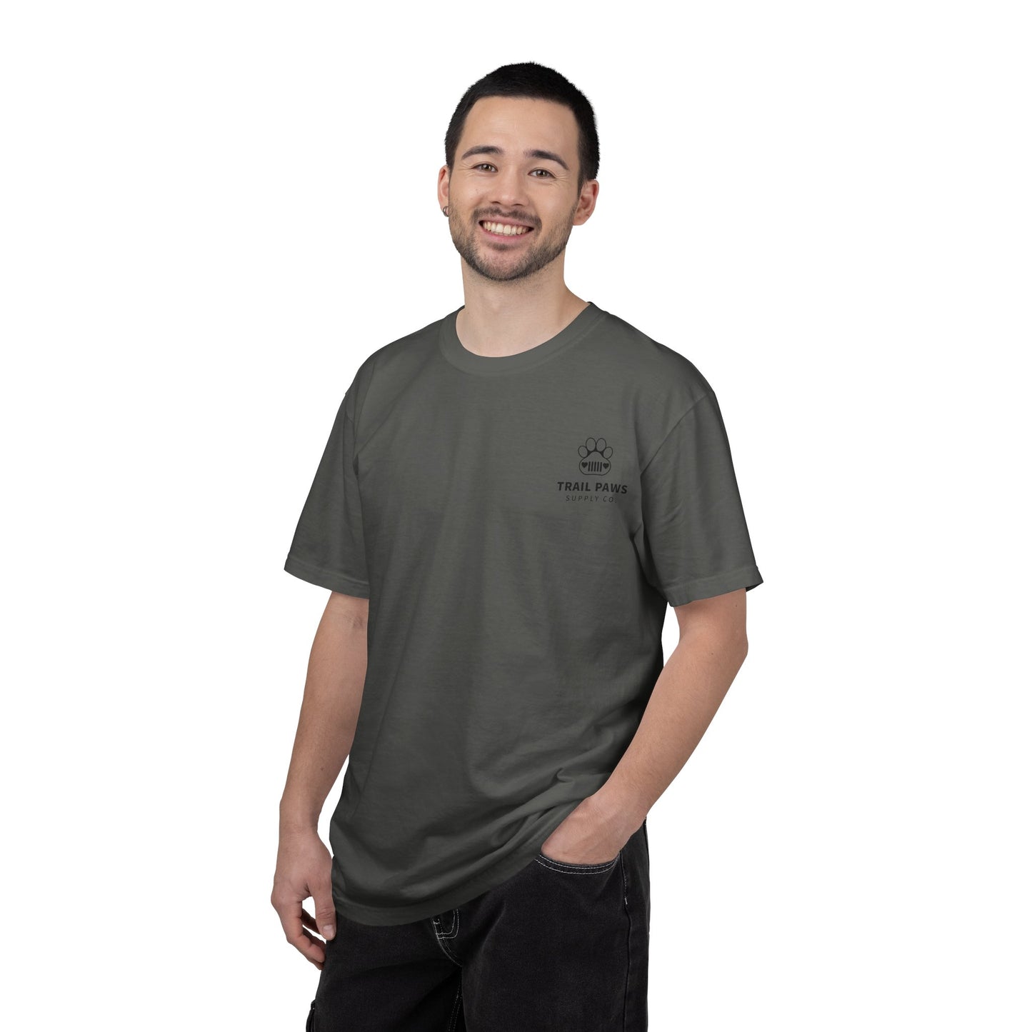 T-Shirt — "Never Ride Alone" Trail Paws Bike & Dog Graphic
