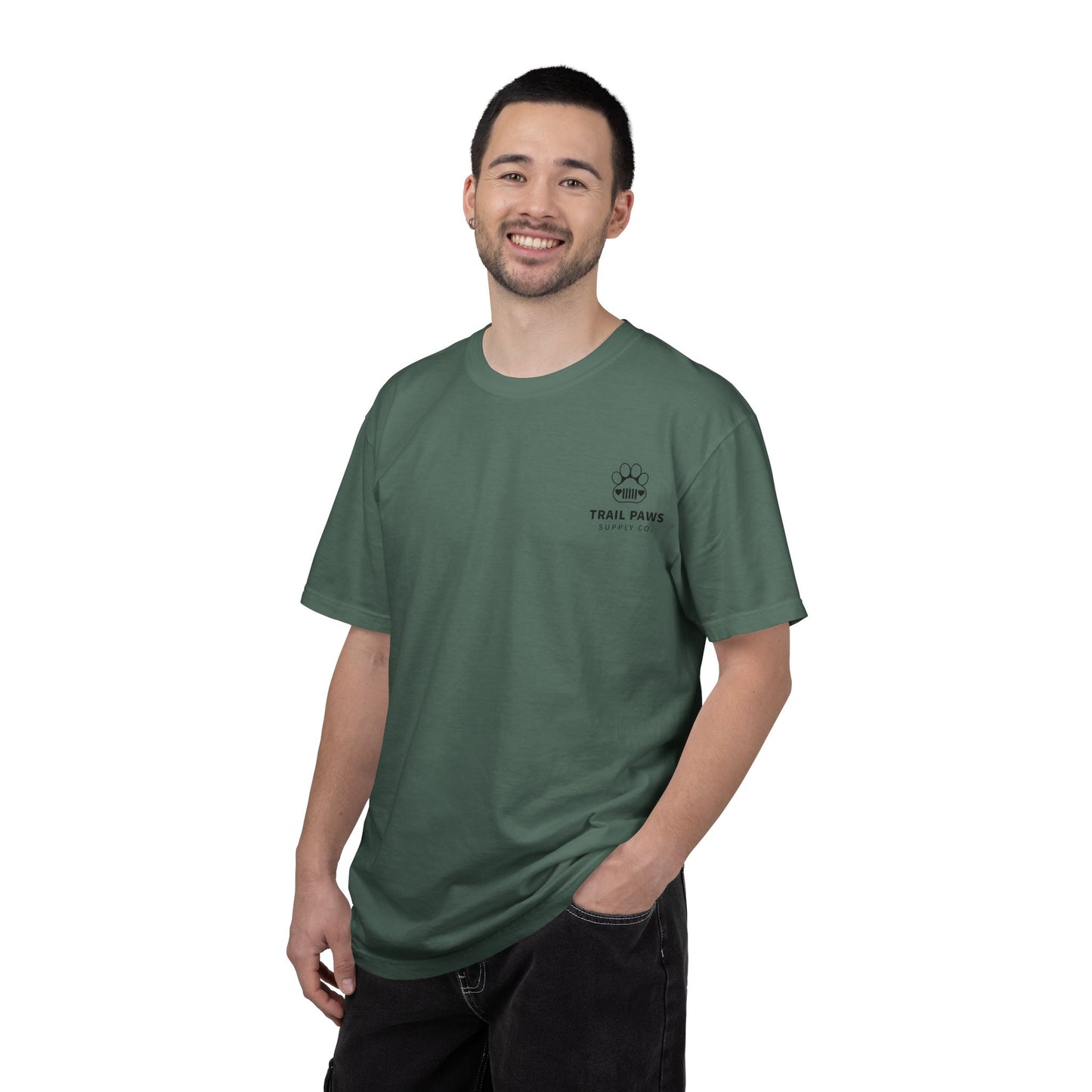 T-Shirt — "Never Ride Alone" Trail Paws Bike & Dog Graphic