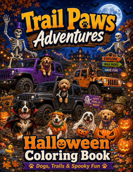 Trail Paws Adventure Halloween Coloring Book – Dogs, Off-Road Fun & Spooky Adventures