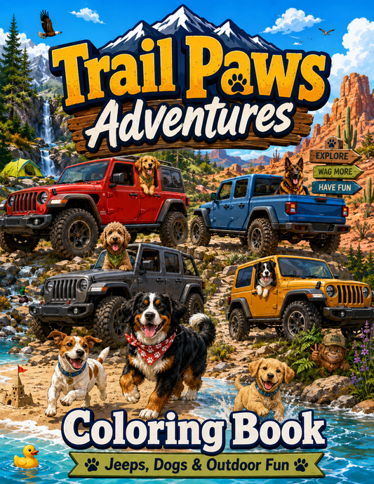 Trail Paws Adventure Coloring Book – 50 Dog, Off-Road & Outdoor Adventure Coloring Pages