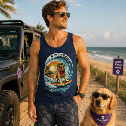 Trail Paws “Ride the Waves” Dog Surf Performance Tank – Men’s Beach & Activewear