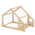 2-In-1 Wood Dog House Indoor;  Cabin Dog Kennel with Cushioned Bed;  Cover Scratcher;  Feeding Bowls;  Pet Habitat for Cats;  Small and Medium Dogs;  Natural and Gray