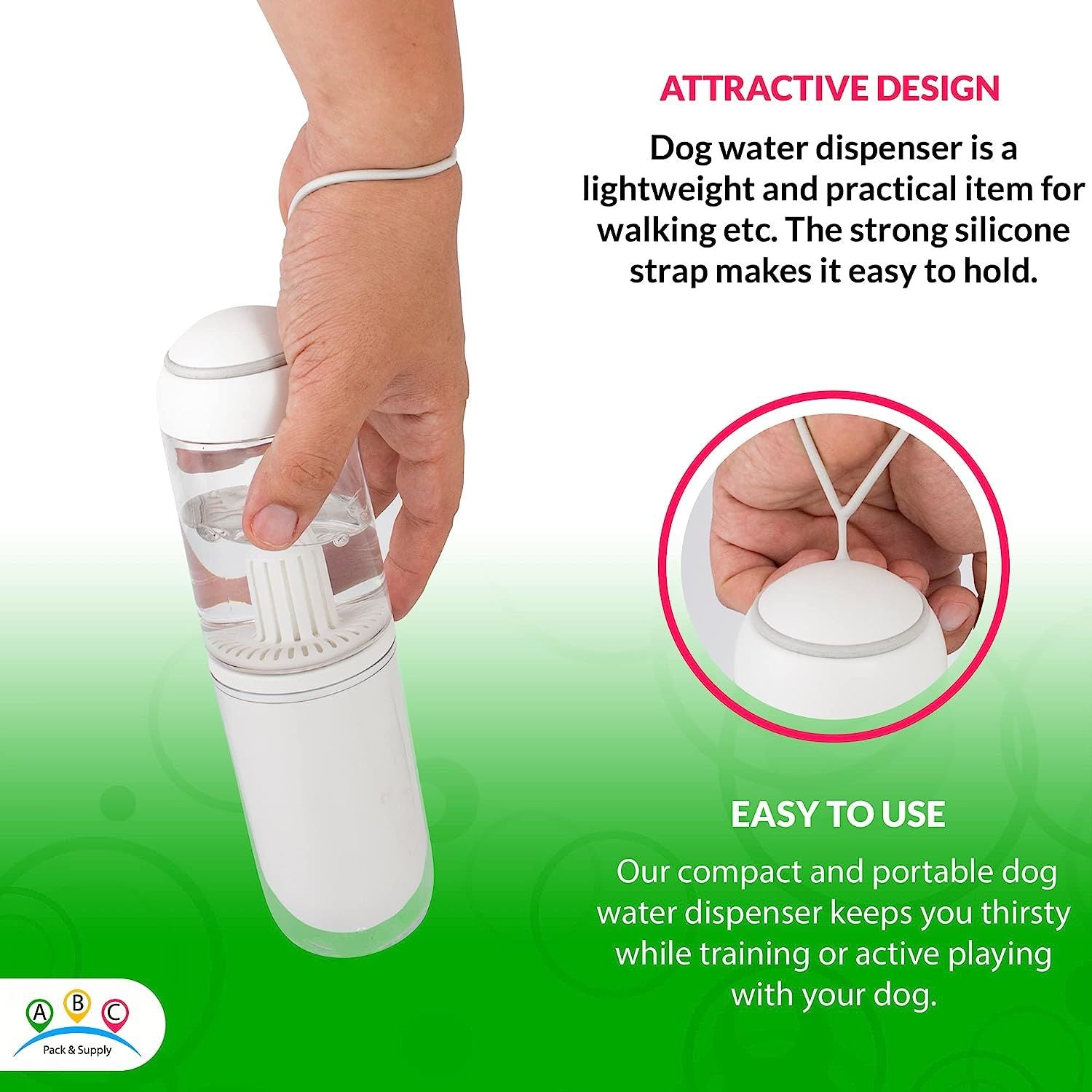 Portable Dog Water Bottle Dispenser 12 Oz, 11.8 x 7.9 x 9.2, Pack of 40 White Pet Water Bottles for Dogs on Walks, Durable ABS Dog Travel Water Bottle with Silicone Strap and PP Cotton Filter