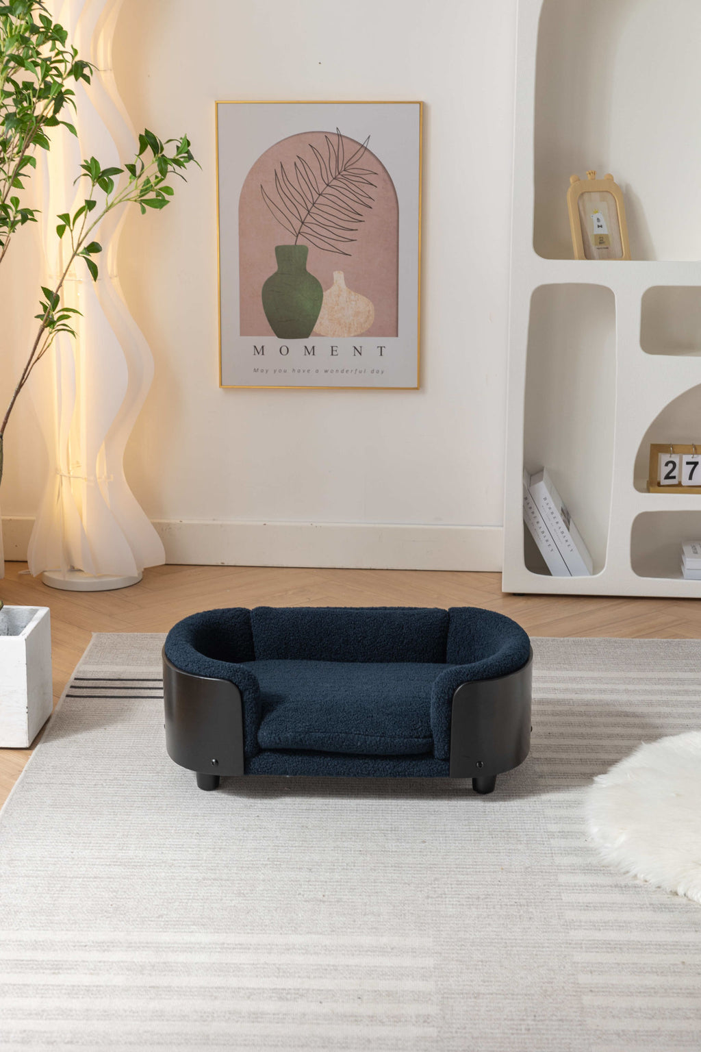 Scandinavian style Elevated Dog Bed Pet Sofa With Solid Wood legs and Black Bent Wood Back, Cashmere Cushion,Small Size