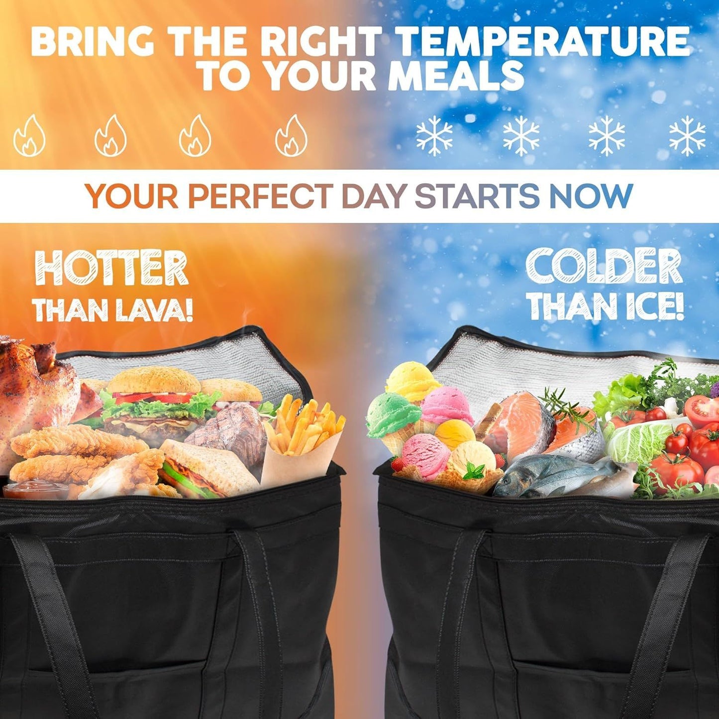 Blaсk Insulated Shopping Bags 16' x 13' x 9' Insulated Grocery Bag Pack of 2 Insulated Food Delivery Bag 16x13x9 Heavy Duty Insulated Bag for Grocery Shopping; Insulated Bags for Food Delivery