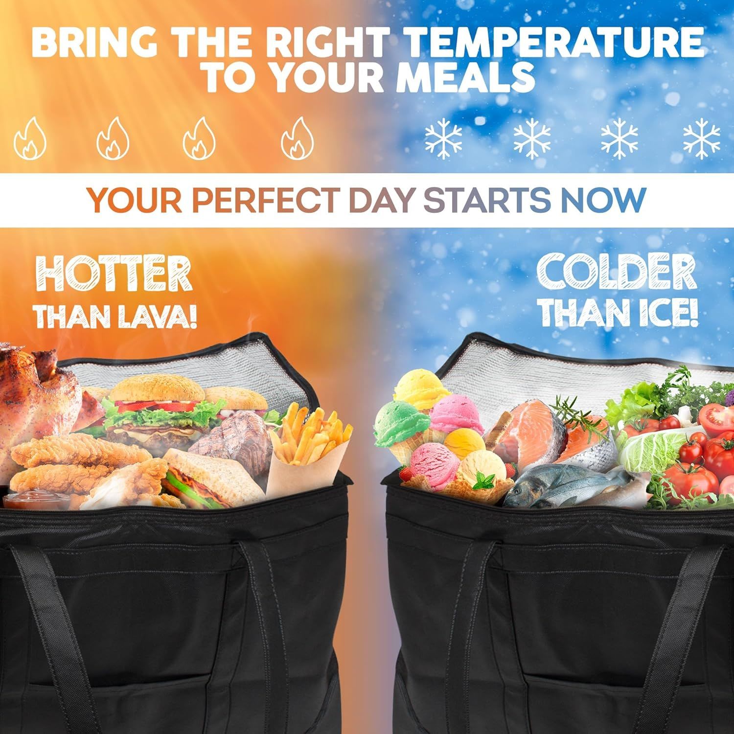 Blaсk Insulated Shopping Bags 16' x 13' x 9' Insulated Grocery Bag Pack of 2 Insulated Food Delivery Bag 16x13x9 Heavy Duty Insulated Bag for Grocery Shopping; Insulated Bags for Food Delivery