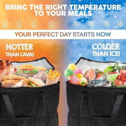 Blaсk Insulated Shopping Bags 16' x 13' x 9' Insulated Grocery Bag Pack of 2 Insulated Food Delivery Bag 16x13x9 Heavy Duty Insulated Bag for Grocery Shopping; Insulated Bags for Food Delivery