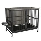 Modern Kennel Dogs room up to 80 LB, Dog crate furniture with Multi-Purpose Rremovable Ttray, Double-Door Dog House, lift Panel, 360 Degree Rotation -3 Height Adjustable Feeding Bowls